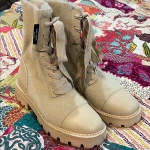 Kate Spade Beige Fur/leather Lace-Up Boot